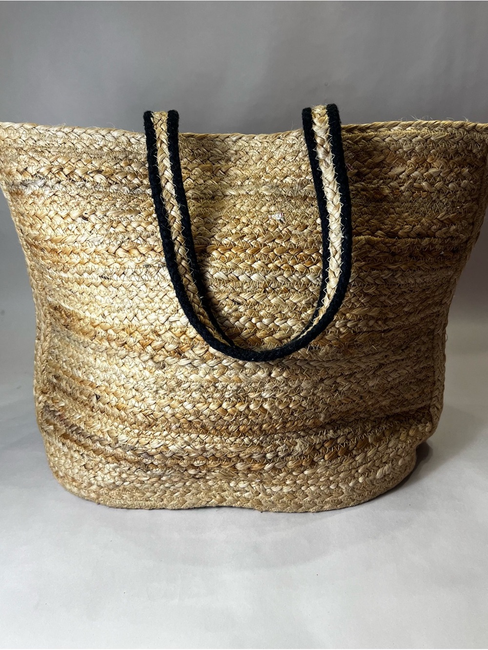 Black & White Striped Jute-Trim Tote Bag - Picture 4 of 5
